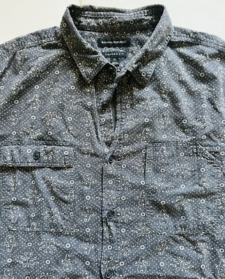 BANANA REPUBLIC CAMDEN FIT Men's Shirt Short Sleeves Gray/White W
