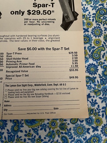 Vintage 1966 Lyman Reloading Tools Print Ad Spartan Speedy Spar-T - Bild 2 von 7