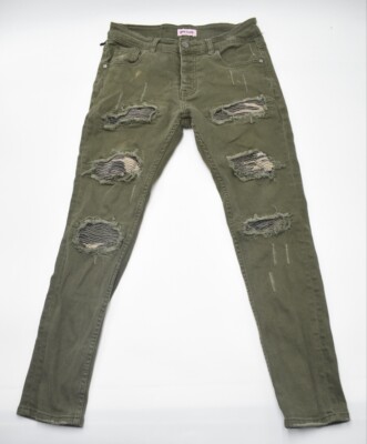 Palm Angels Women's Distressed Military Green Button-Fly Skinny Jeans 28x28