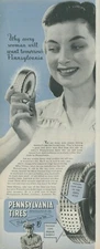 1944 Pennsylvania Tires Smiling Woman Holding Tiny Tire Vintage Print Ad L30