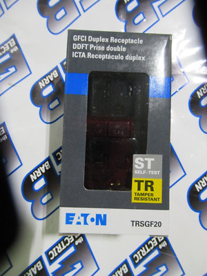 Eaton TRSGF20BK GFCI Duplex Receptacle 20 Amp 125 Volt, ST, TR, Black- NEW-B