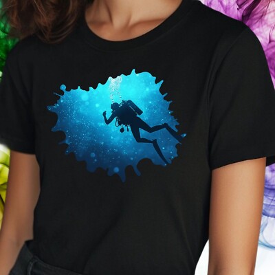 Frauen T-Shirt Taucher unter Wasser Motiv Baumwolle Größe S bis 3XL