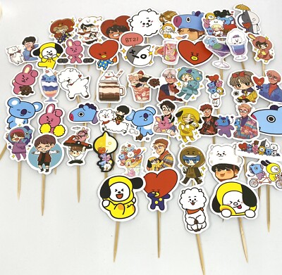 handmade bts bt21 sticker cupcake toppers party favor set