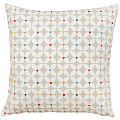 Quirky Retro Geometric Printed Cushion in Stone Floral Star