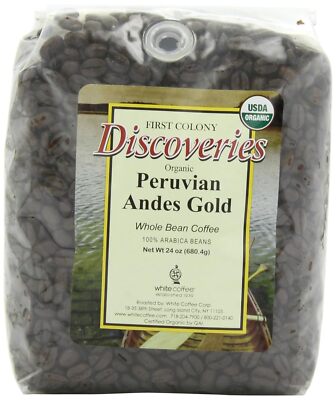 4 Pack First Colony Coffee Organic Peruvian Andes Gold Arabica Whole Bean - 24oz