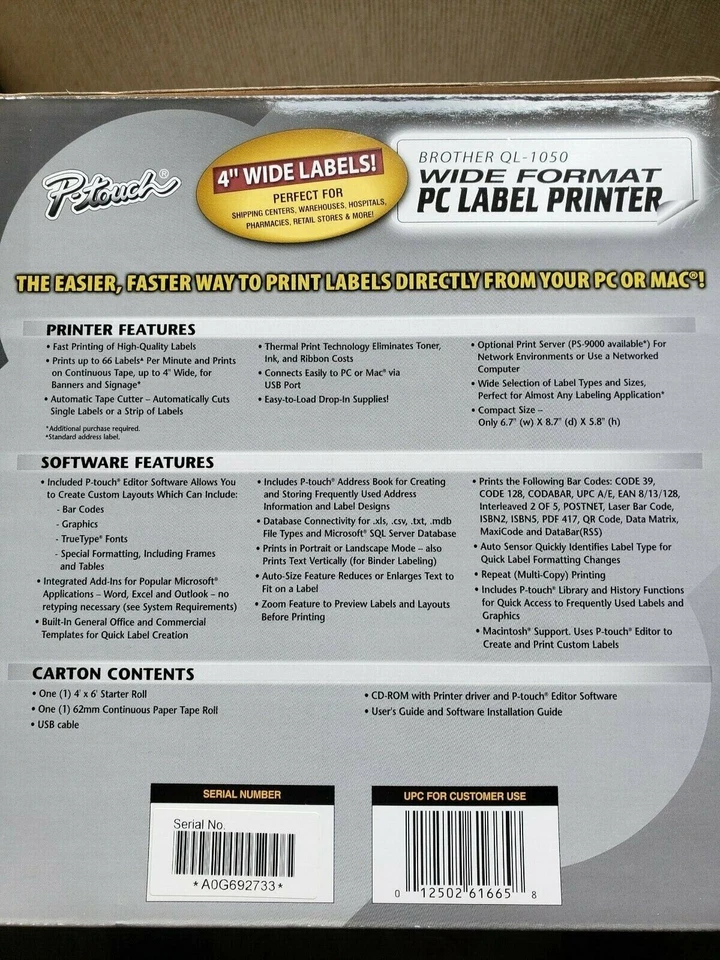 Brother QL-1050 Label Thermal Printer BRAND NEW! - Image 3 of 3