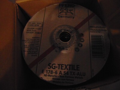 10 pack PFERD textile disc 7'' X 1/4'' X 7/8'' 54 grit aluminum metal 61357