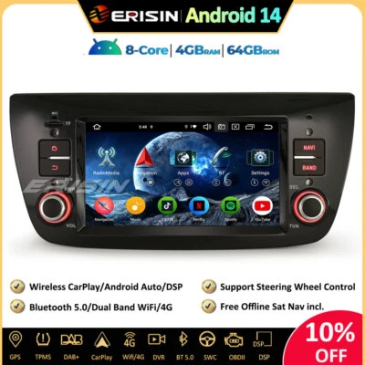 ERISIN 64GB Android 14 Autoradio GPS per Fiat Doblo 263 Opel Combo DAB+Wifi RDS CarPlay