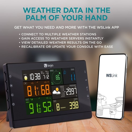 Logia 7-in-1 Wi-fi Weather Station, Weather Monitoring W/Solar Panel & Sensors - Picture 7 of 8