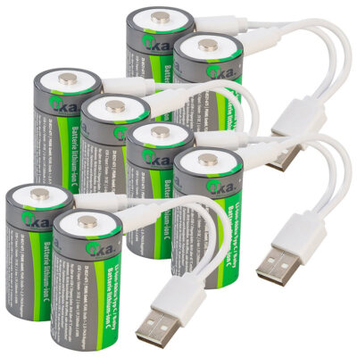 tka LR14-Akku: 8er-Set Li-Ion-Akkus Typ C mit USB-C, 2.300 mAh, 3.450 mWh, 1,5 V