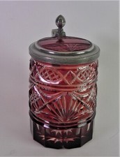 BIEDERMEIER Glass Pitcher Circa 1820 - Ruby Glass Overlay Cut - Pewter Mount