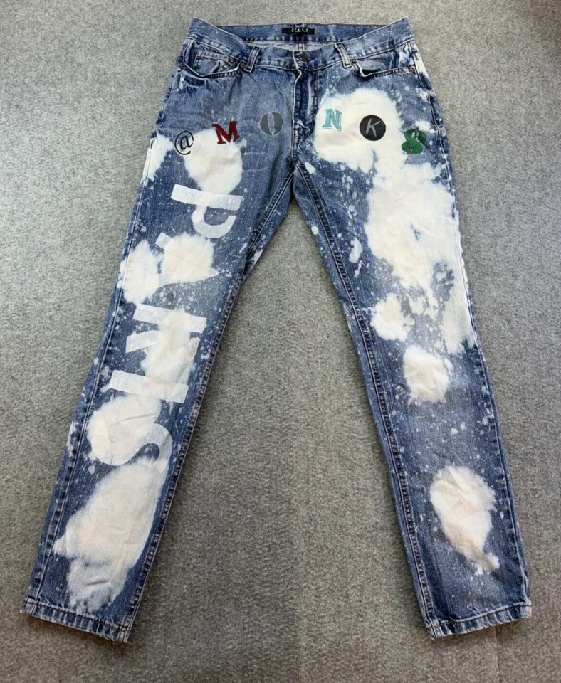 Pantalones de mezclilla 21 para hombre An American Brand 32x30 desgastados pintados personalizados Y2K PARIS @Monks Foto 2 de 4