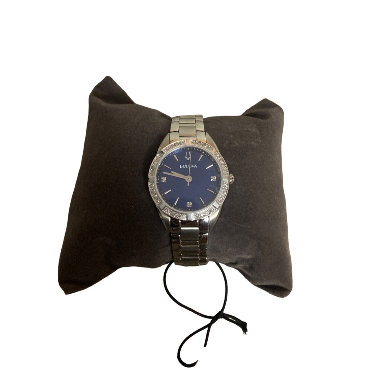 Bulova 96R243 (MSRP $595) Blue Dial Diamonds Stainless Ladies Watch