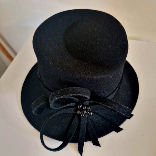 Womens wedding hat The NICHE COLLECTION Black 100% Wool Bow Worn Once Excellent - Picture 9 of 12