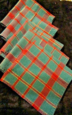 Lot 5 Christmas Holiday Table Napkins Red/Green Plaid w/Gold Trim 17"x17 " L7