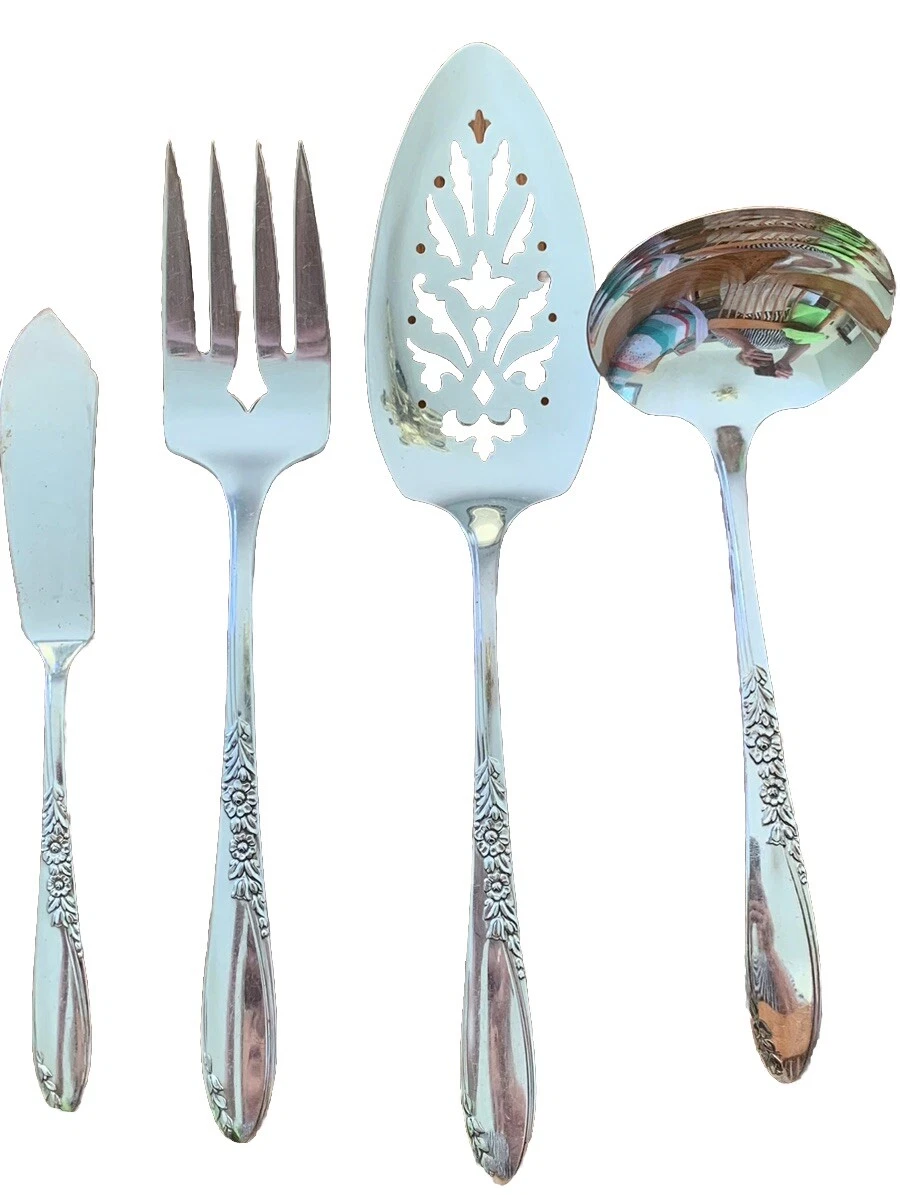 4 Wm Rogers Oneida Silverplate COUNTRY LANE Serving MEAT Fork Knife GRAVY Vtg