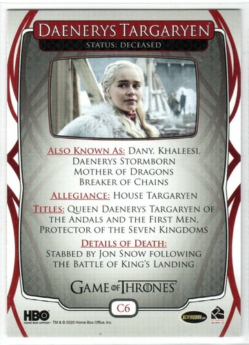 GAME OF THRONES THE COMPLETE SERIES CAST C6 INSERT DAENERYS TARGARYEN CLARKE - Picture 2 of 2