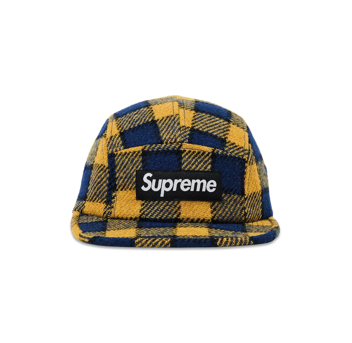 Casquette de camp Supreme Harris Tweed   Plaid jaune bleu   NEUVE