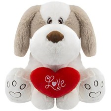 Plush Dog Teddy Bear Holding Red Love Heart Soft Cuddly 30cm Easter Gift