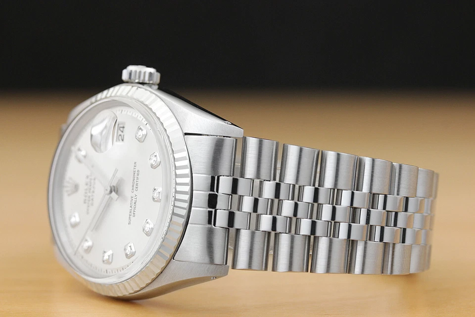 MENS ROLEX DATEJUST 18K WHITE GOLD & STAINLESS STEEL SILVER DIAMOND DIAL WATCH - image 4 of 4