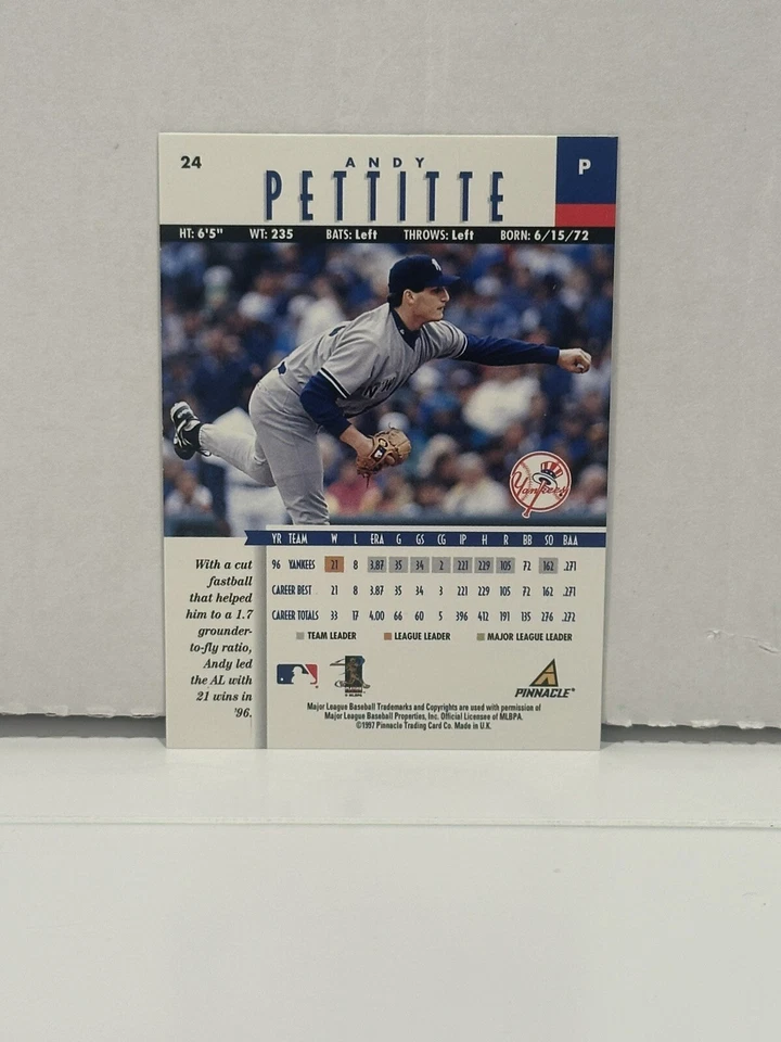 1997 PINNACLE NEW ARTIST'S PROOF BLUE RARE PROMO SAMPLE #24 Andy Pettite SP - Image 4 of 4