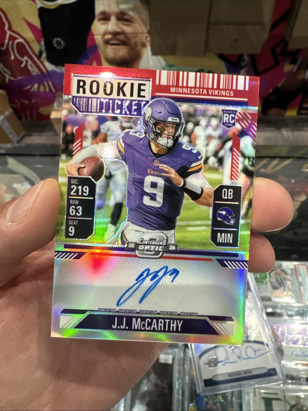 2024 Contenders Optic Rookie Ticket Auto J.J. McCarthy /99 Red Variation (RC AU)