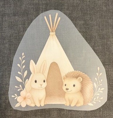 Bügelbild - Hase Igel Zelt  - ca. 21x21 cm DTF-Transferdruck Bügelmotiv
