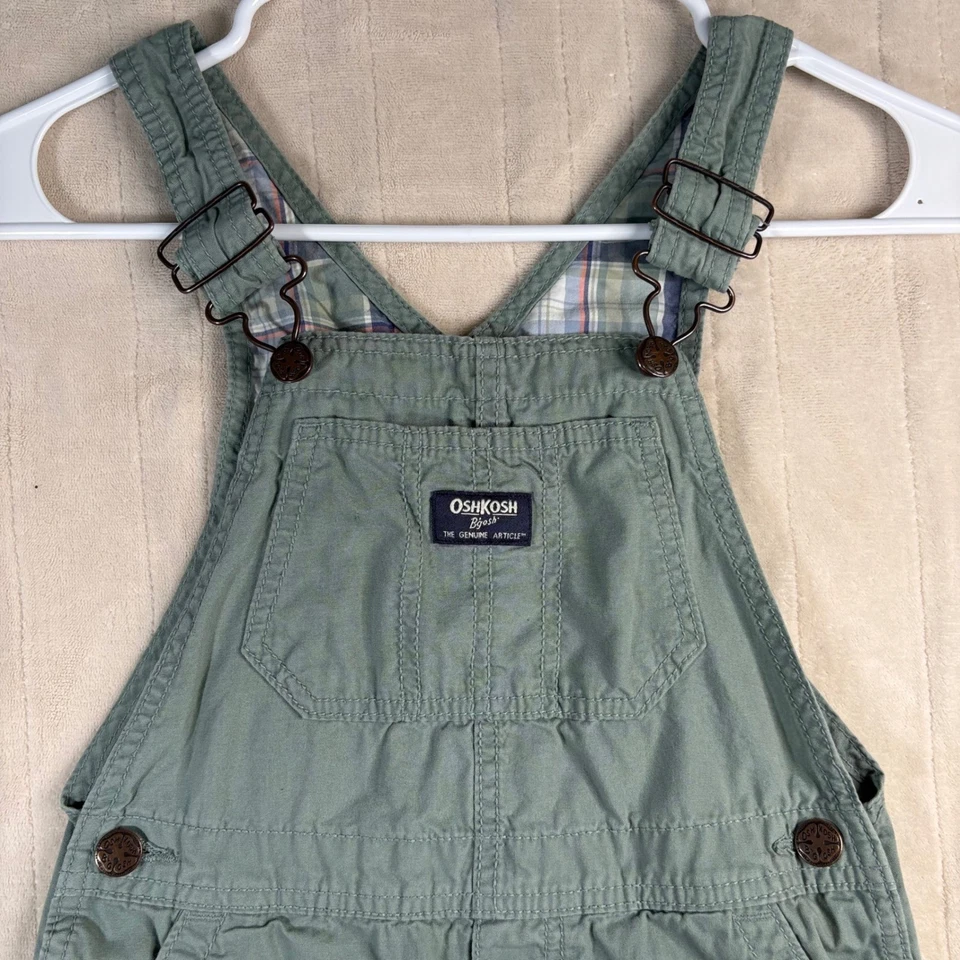 Vintage OshKosh Bgosh Kids Sage Green Plaid 90s Overalls Infant - Image 2 of 4