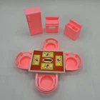 Vtg Little People Pink Kitchen Chairs Stove Sink Refrigerator Table Furniture