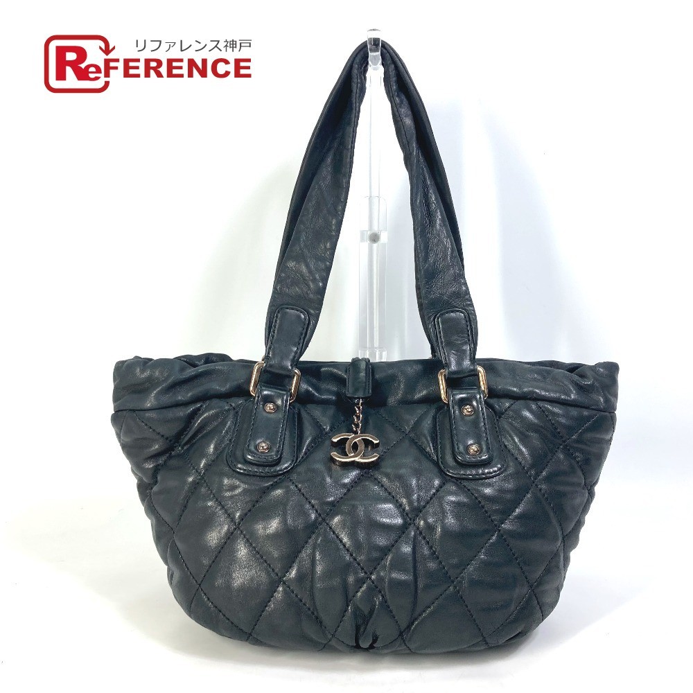 Chanel CC Matelasse Quilted Leather Chain Shoulder Tote Bag Women Black Pre-Owned