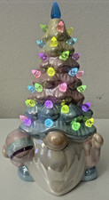 Easter Gnome Tree Light Up Iridescent Ceramic Decor Tabletop 4Hr Timer