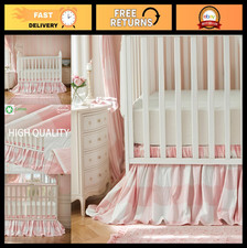 Gingham Crib Skirt for Boys  Girls, 100 Cotton, Light Pink Plaid, 4-Sided Dust