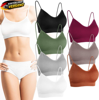 PLULON 7 Pieces V Neck Tube Top Bra Seamless Bralette Straps Padded Camisole Ban