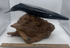 John Perry Fin Whale Burl Wood Art Sculpture Marine Life Figurine