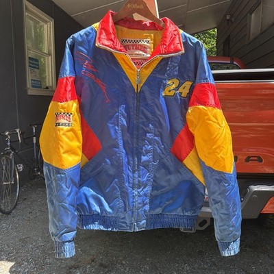 Vtg 90s NUTMEG Jeff Gordon NASCAR Racing Color Block Satin Bomber Jacket MED
