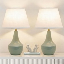 Green Table Lamps Set of 2 19" Ceramic Bedside Desk Lamps for Nightstands wit...