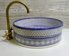 35cm-13.7 in, Blue Ceramic Sink for Bathroom & Kitchen, Moroccan Handmade