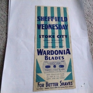 Rare Sheffield Wednesday v Stoke City Football Programme 13/10/1945.