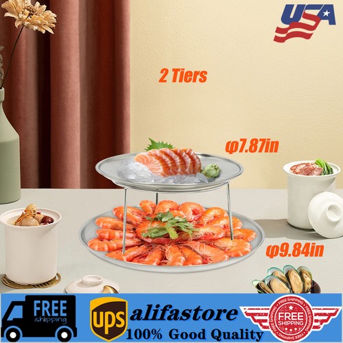 Silver Food Riser 2 Tier Food Serving Riser Seafood Plate Round Plate Rack Silver Tray ...