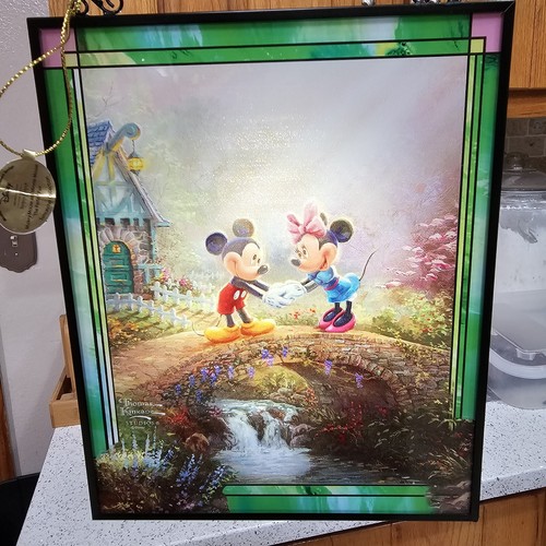 Bradford Exchange Thomas Kinkade Disney Mickey & Minnie Suncatcher w/ COA & Tags - Picture 4 of 19