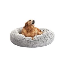 Calming Donut Dog Bed, 36 Inches Round 36.0"L x 36.0"W x 8.0"Th Light Grey