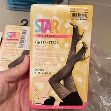 2 pair Sz B Spanx Star Power Center Stage Noveau Patterned Shaping Tights Black