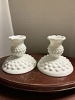 Fenton Candlestick Holders Vintage White Milk Glass Hobnail Style Excellent Cond