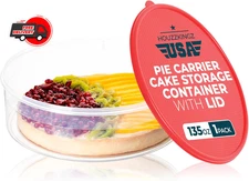 Pie Carrier Cake Storage Clear Container with Red Lid | 10.5" Large Round