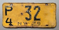 🐾 1929 NEW YORK "PASSENGER" LICENSE PLATE (P4-32) LOW NUMBER