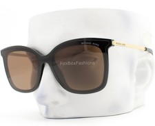 Michael Kors Zermatt Sunglasses Shiny Black Pale Gold Brown MK2079U 33327 w/case