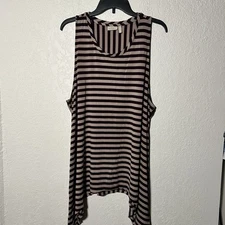 LOGO Lori Goldstein Tunic XL Lagenlook Purple Stripe Sleeveless Tank Top