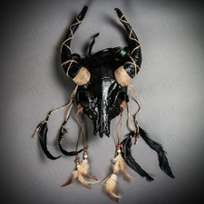 Black Textured Devil Animal Horns Cosplay Masquerade Mask Antelope Animal Skull