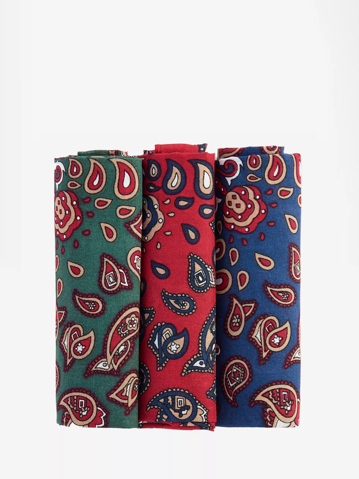 Barbour Cotton Paisley Handkerchiefs 3 pack RED / GREEN / NAVY New in