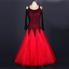 NEW Latin Ballroom Dance Dress Modern Salsa Waltz Standard Long Dress F200 Red